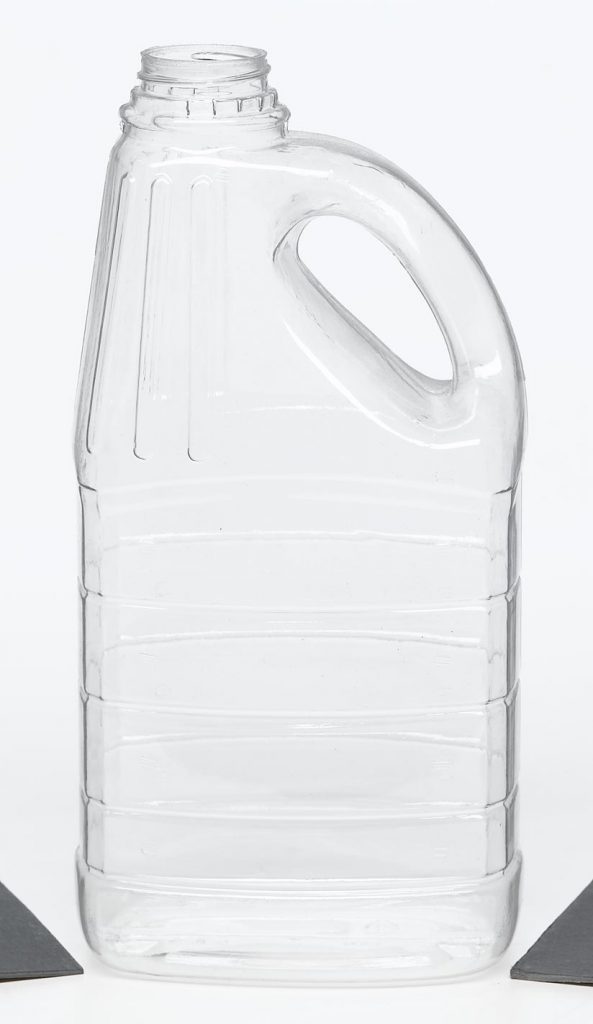 PET clear plastic jug with handle, screw top and ridges