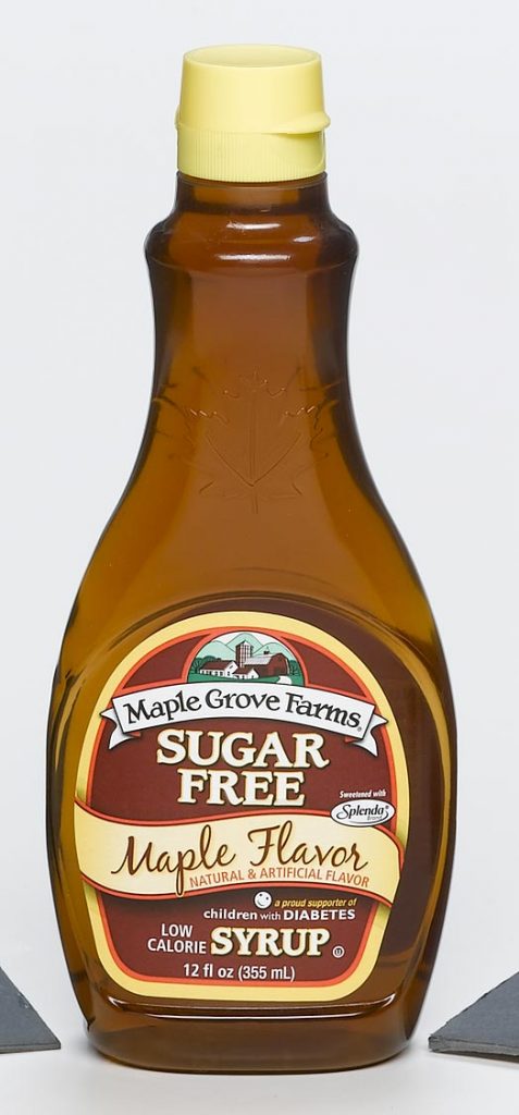 food and beverage clear syrup container with Maple Grove Farms label food safe