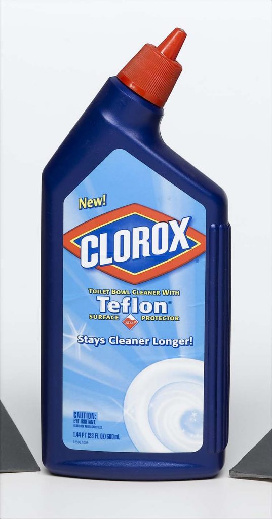 household chemicals blue plastic toilet bowl cleaner container with squirt cap with Clorox label