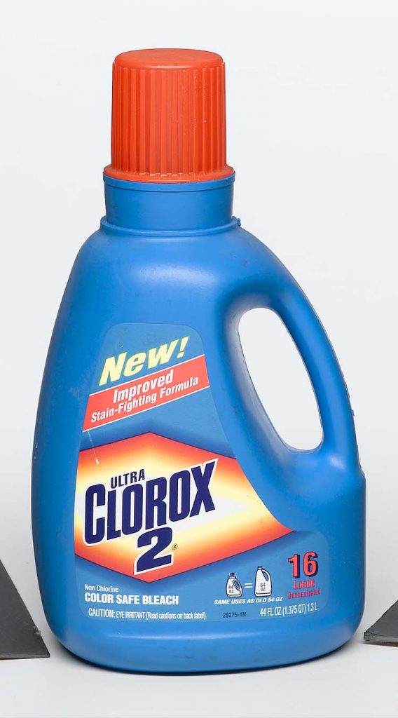 household chemicals blue plastic detergent bottle with pour cap with Clorox 2 label